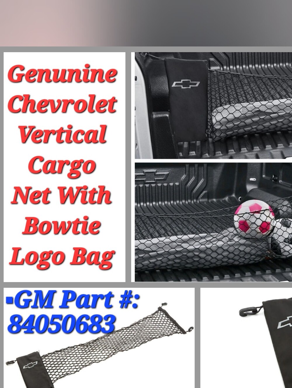 *NEW*2019-2026 OEM Chevrolet Bed Cargo Net With Bowtie Logo Storage Bag 84050683